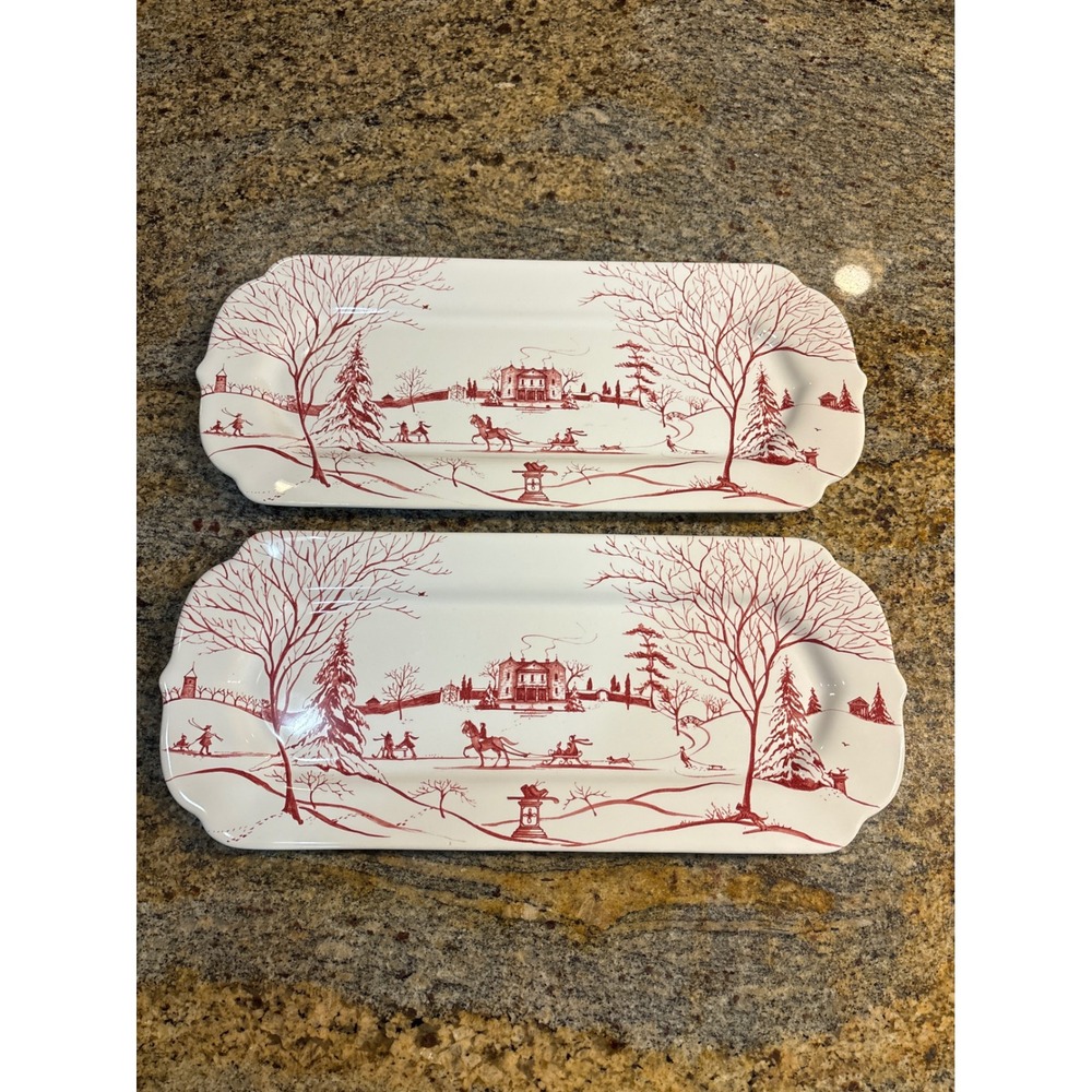 2 Juliska Country Estate Winter Main House Ruby Red Tray Platters 15 Inch